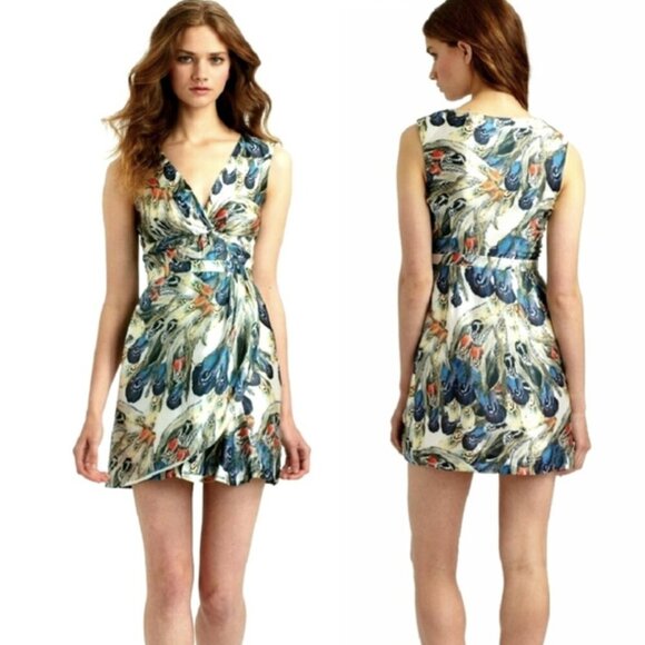 Anthropologie x Liefsdottir Floating Feathers Print Silk Dress, Blue/Cream, 0 - Picture 3 of 13